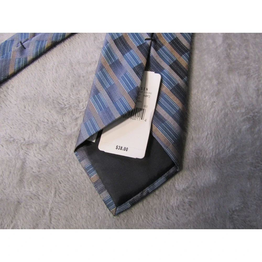 Van Heusen Mens Blue Grey Tan Diagonal Plaid‎ Stain Shield Necktie New